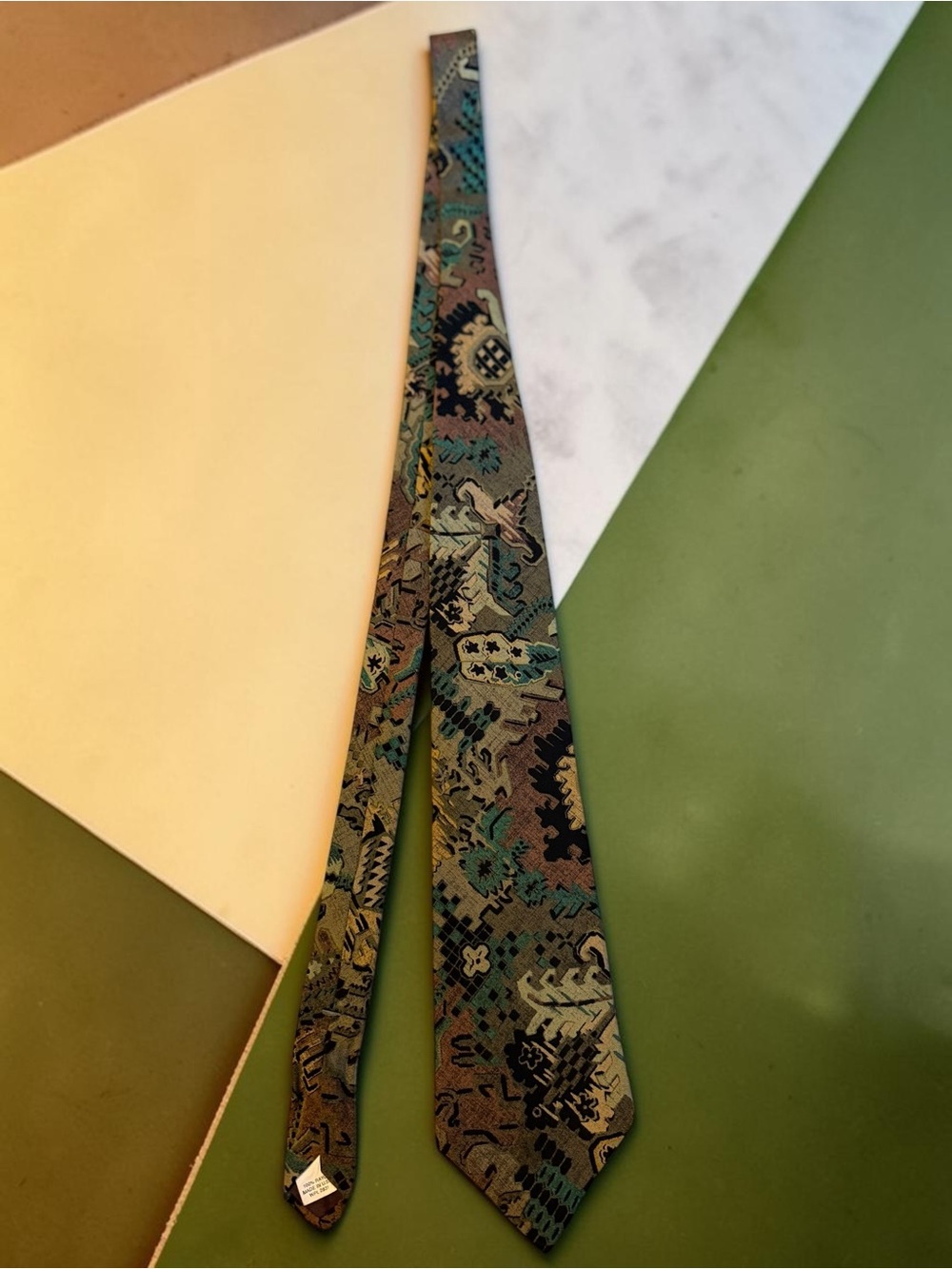 Vintage Halston Designer Necktie Abstract Tribal Earth Tone